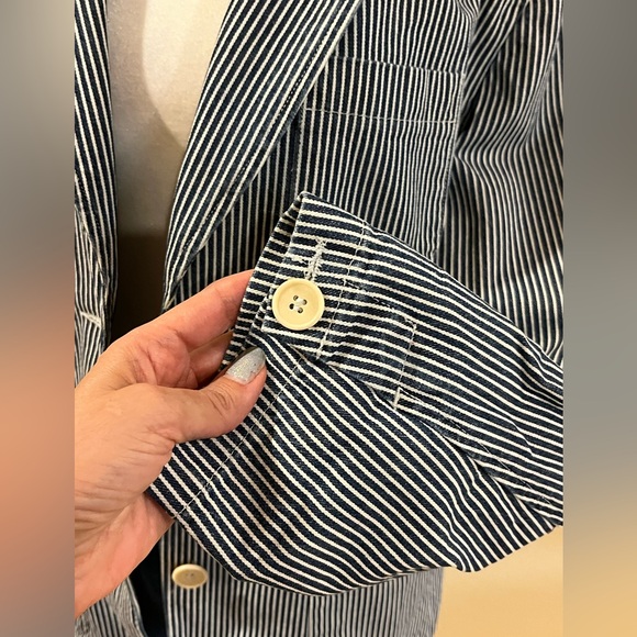 Jones New York Sport blue & white striped denim jacket 100% cotton. 3 pockets. L - Picture 7 of 13